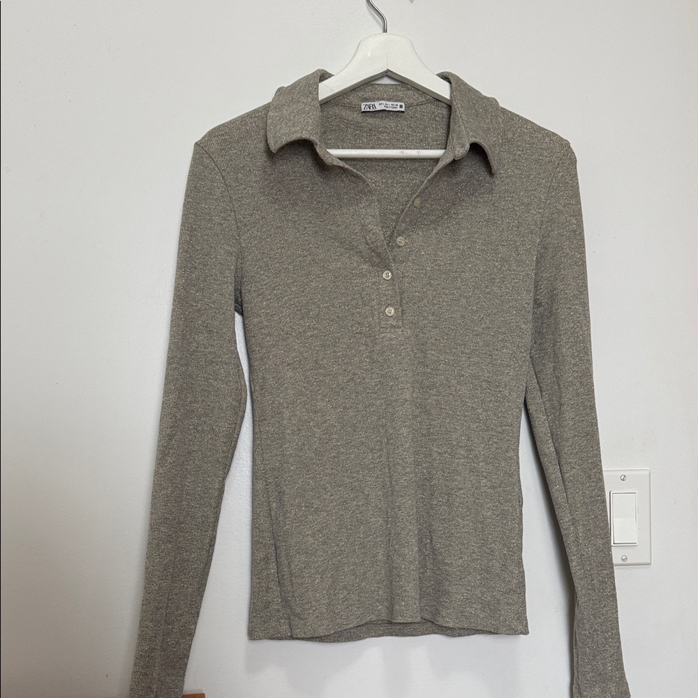 Zara Women's Gray Metallic Long Sleeve Top